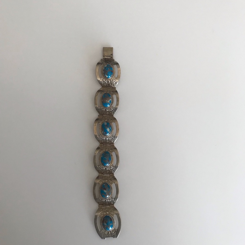 Vintage Mexican Taxco Silver-Tone Bracelet with natural Blue tones
